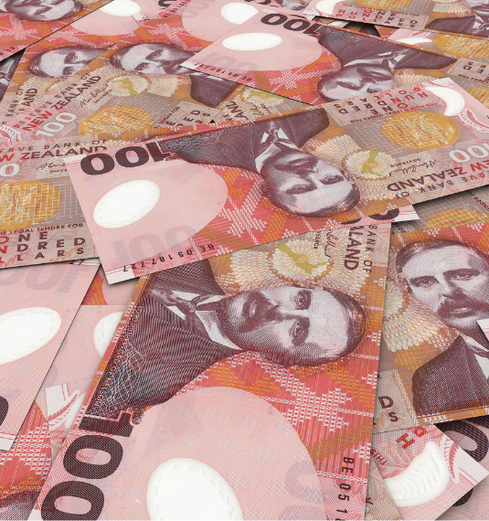 A photo of some New Zealand hundred-dollar bills.