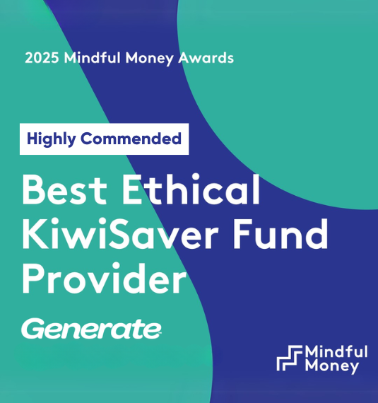 Generate KiwiSaver Mindful Money 2025 award badge