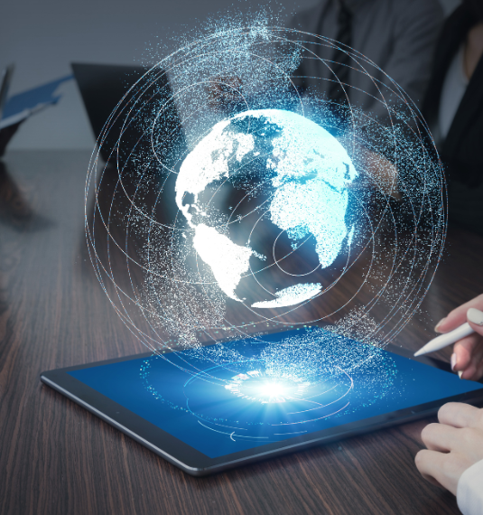 An iPad with a holograph of a globe to represent Generate's Global managed fund