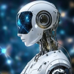 A white and silver robot with a human-like head to represent the boom in artificial intelligence | Generate