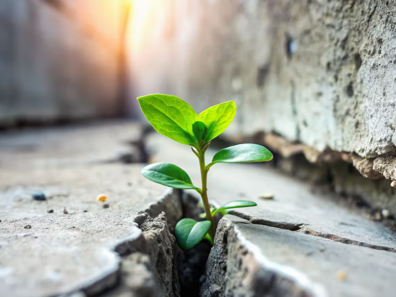Green shoots growing out of a crack in the pavement to represent signs of recovery in the NZ economy | Generate