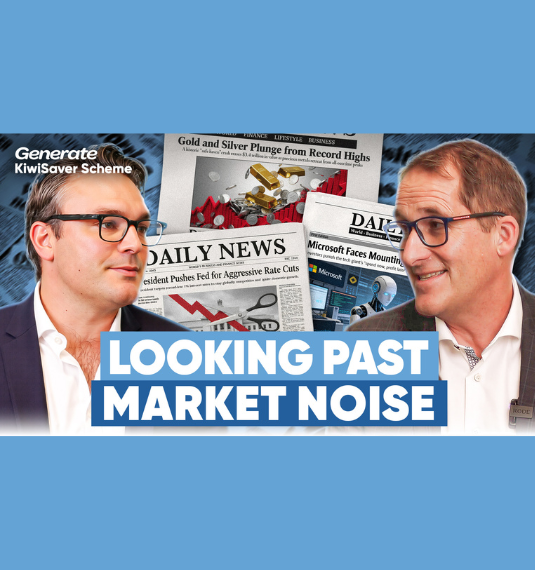Two Generate commentators facing each other with newspapers and headlines behind them to represent the turbulent markets of early 2026 | Generate market update