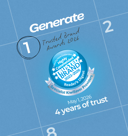 The badge for Trusted Brand award 2023-2026 for Generate on a blue background to represent customer trust in Generate, Generate high customer trust and award win 