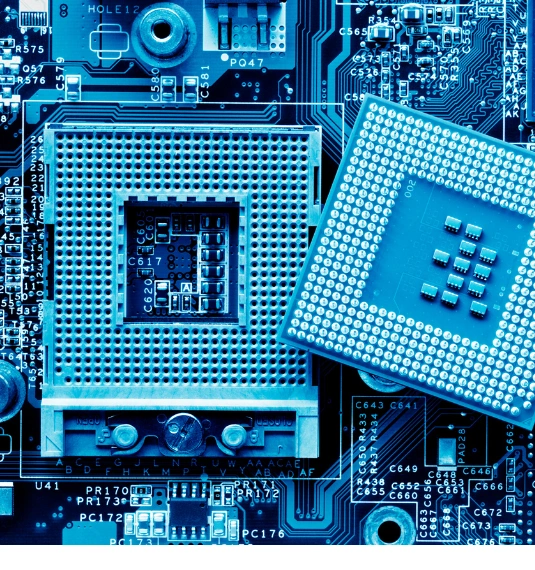 A close-up photo of computer and AI memory chips to represent the next wave in AI-related stock growth, including Invidia, Micron and SK Hynix